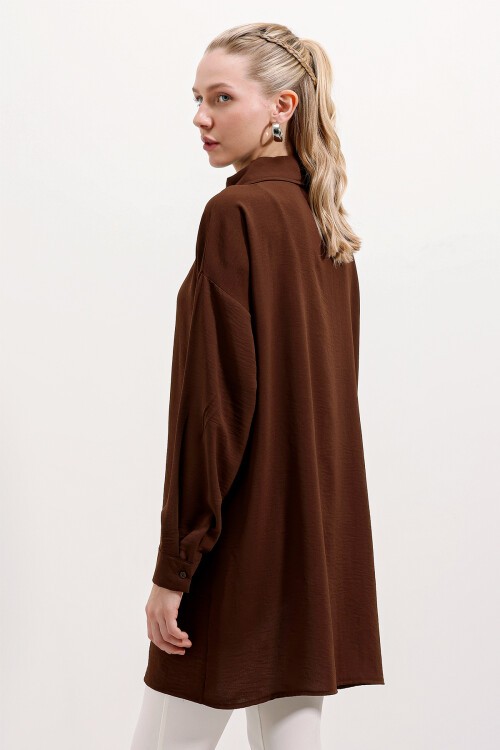 Merterium 5917 Fermuarlı Oversize Tunik - Kahverengi