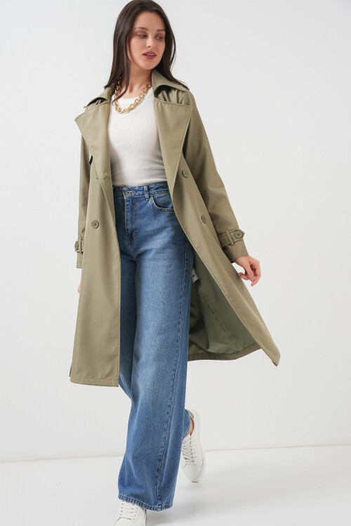 Merterium 5918 Kruvaze Yaka Trençkot - Çağla