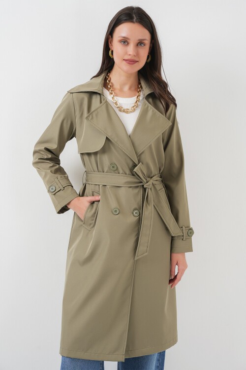 Merterium 5918 Kruvaze Yaka Trençkot - Çağla