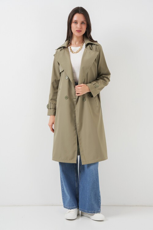 Merterium 5918 Kruvaze Yaka Trençkot - Çağla
