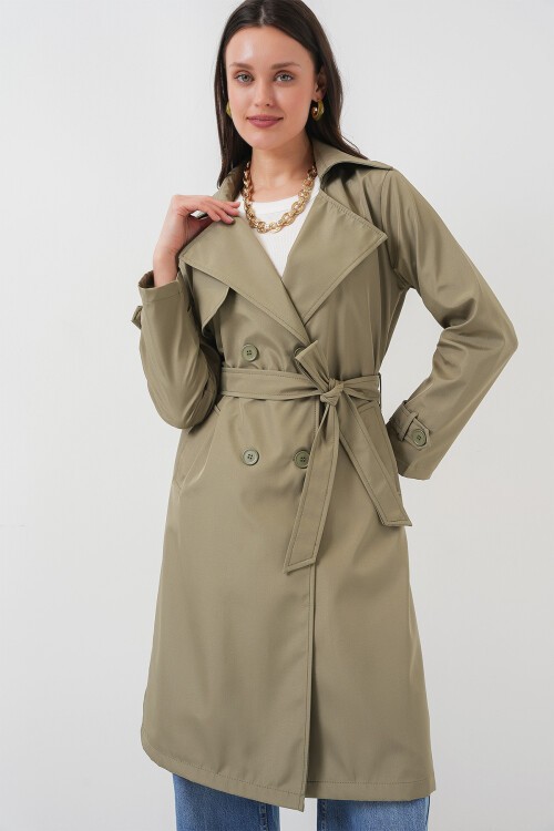 Merterium 5918 Kruvaze Yaka Trençkot - Çağla