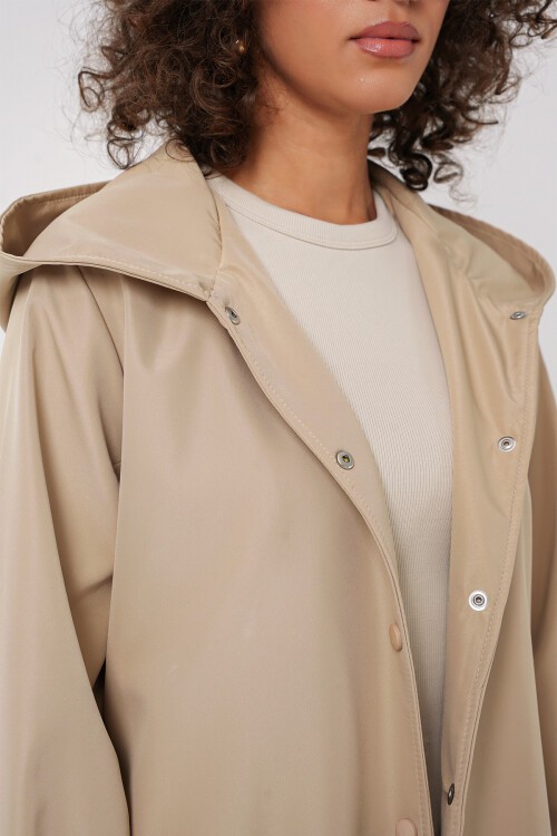 Merterium 5934 Kapüşonlu Trençkot - Bej