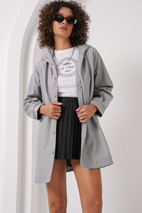 Merterium 5934 Kapüşonlu Trençkot - Gri