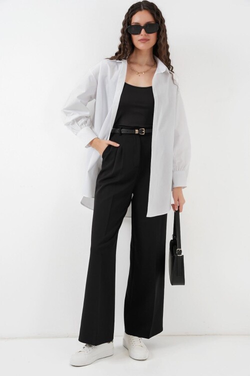 Merterium 5946 Oversize Uzun Gömlek Tunik - Beyaz