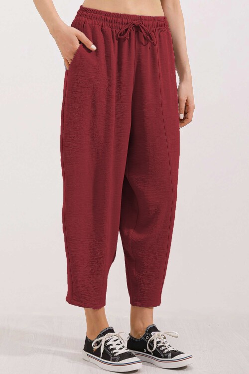 Merterium 6591 Dokuma Şalvar Pantolon - Bordo