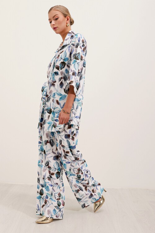 Merterium 6607 Desenli Keten İkili Takım - Mavi