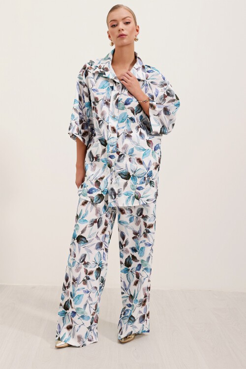 Merterium 6607 Desenli Keten İkili Takım - Mavi