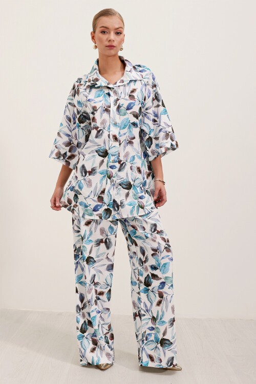 Merterium 6607 Desenli Keten İkili Takım - Mavi