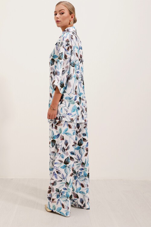 Merterium 6607 Desenli Keten İkili Takım - Mavi