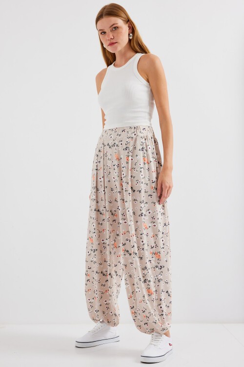 Merterium 6665 Desenli Şalvar Pantolon - Krem