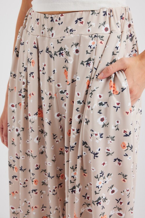 Merterium 6665 Desenli Şalvar Pantolon - Krem