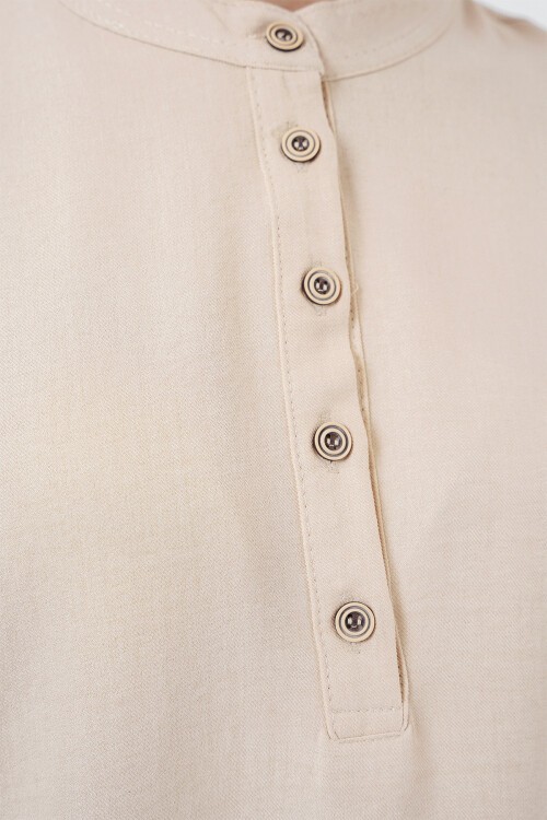 Merterium 6678 Keten Tunik Pantolon İkili Takım - Bej