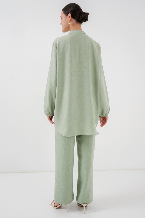 Merterium 6678 Keten Tunik Pantolon İkili Takım - E.Yeşil