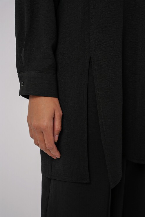 Merterium 6679 Uzun Tunik Pantolon İkili Takım - Siyah