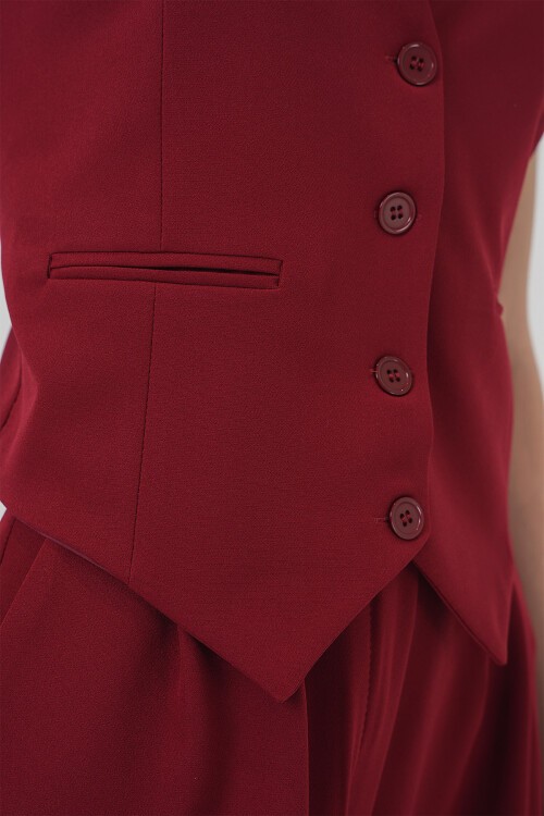 Merterium 6709 Kadın Yelek Pantolon İkili Takım - Bordo