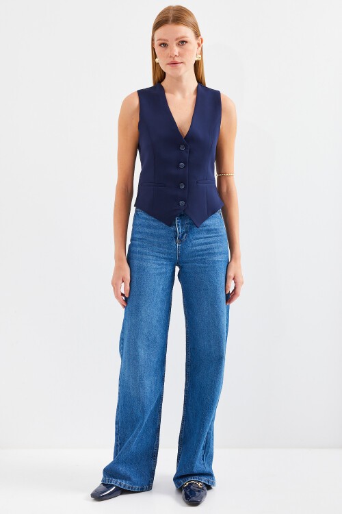 Merterium 6796 Kısa Dokuma Yelek - Lacivert