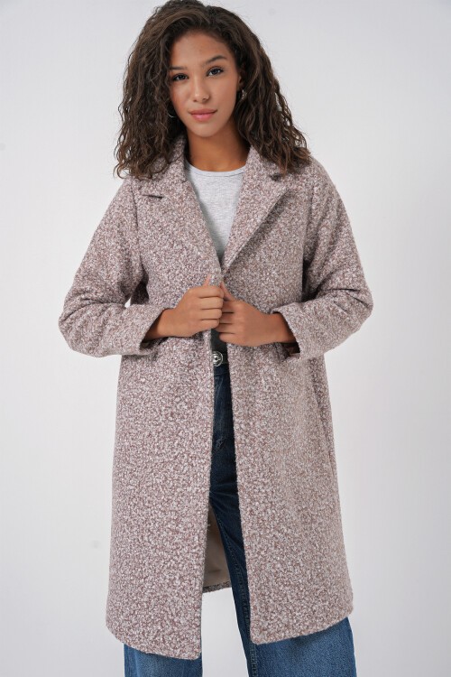 Merterium 9082 Oversize Kaşe Kaban - M. Kahverengi