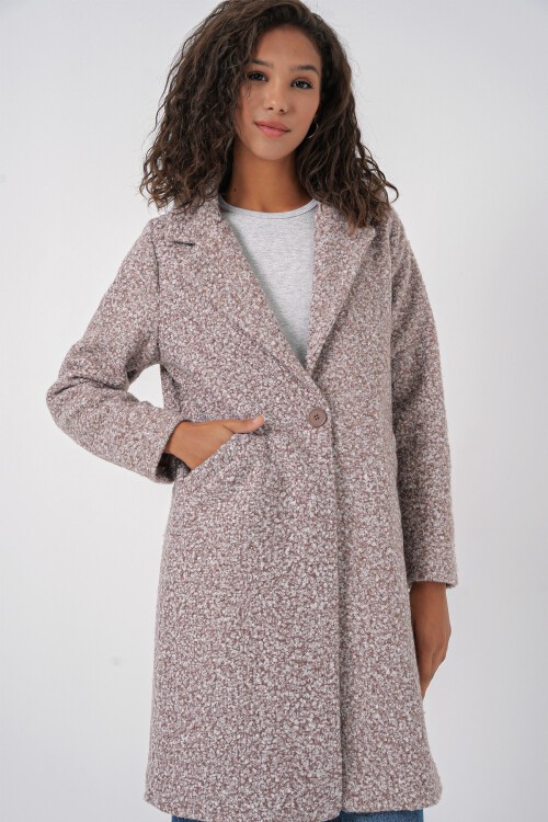 Merterium 9082 Oversize Kaşe Kaban - M. Kahverengi