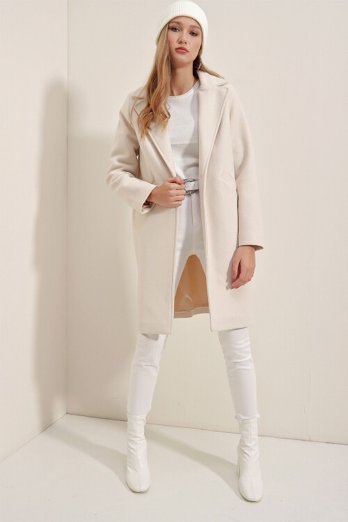 Merterium 9085 Kaşe Kaban - Ekru