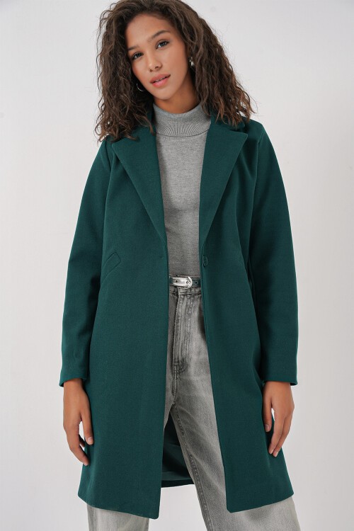 Merterium 9085 Kaşe Kaban - Zümrüt Yeşili