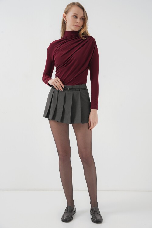 Merterium 925 Büzgü Detaylı Sandy Bluz - Bordo