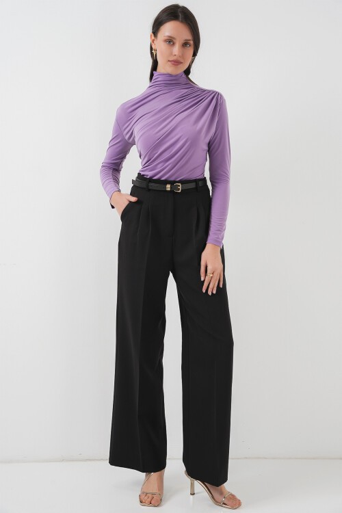 Merterium 925 Büzgü Detaylı Sandy Bluz - Lila