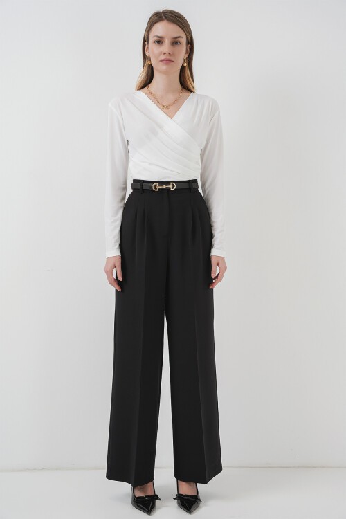 Merterium 939 Anvelop Yaka Sandy Bluz - Beyaz