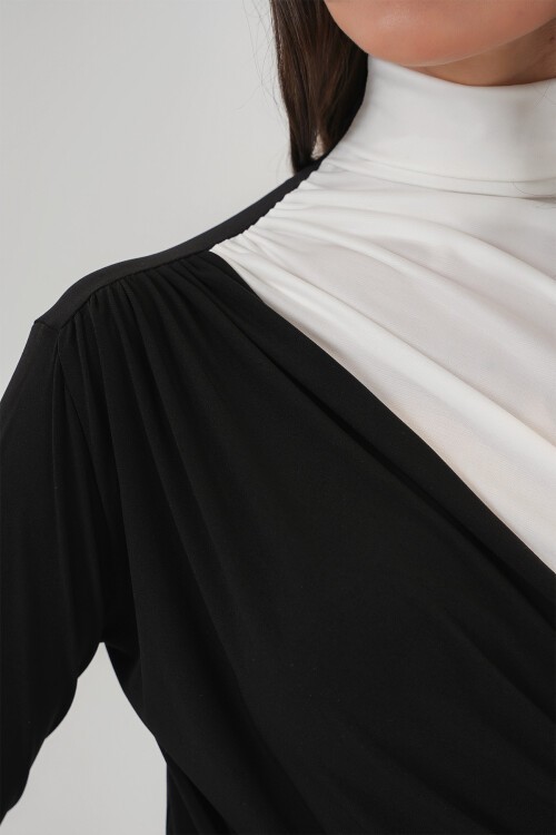 Merterium 940 Büzgü Detaylı Sandy Bluz - Siyah