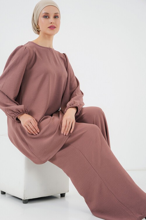 Merterium Ayrobin Tunik Pantolon Alt Üst Takım 6712 - Gül Kurusu