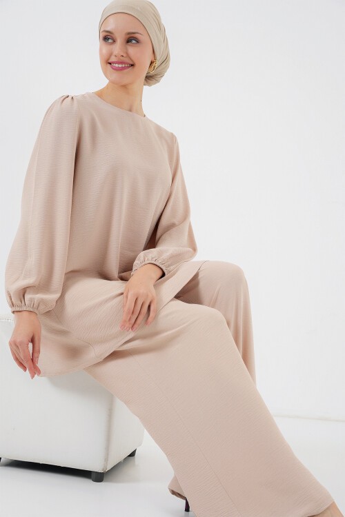 Merterium Ayrobin Tunik Pantolon Alt Üst Takım 6712 - Krem