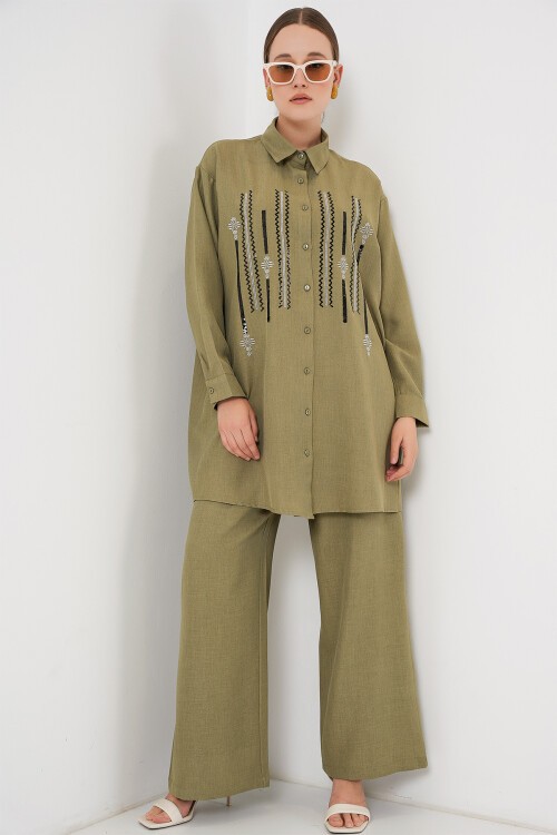 Merterium Desenli Tunik Pantolon İkili Takım 6720 - Çağla