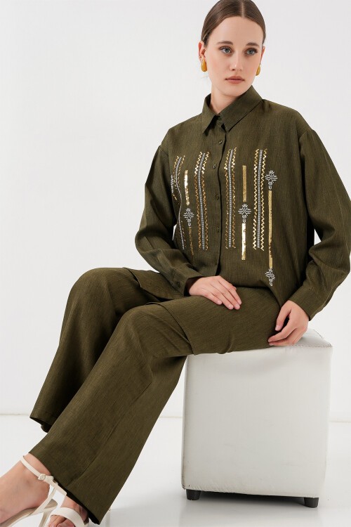 Merterium Desenli Tunik Pantolon İkili Takım 6720 - Haki