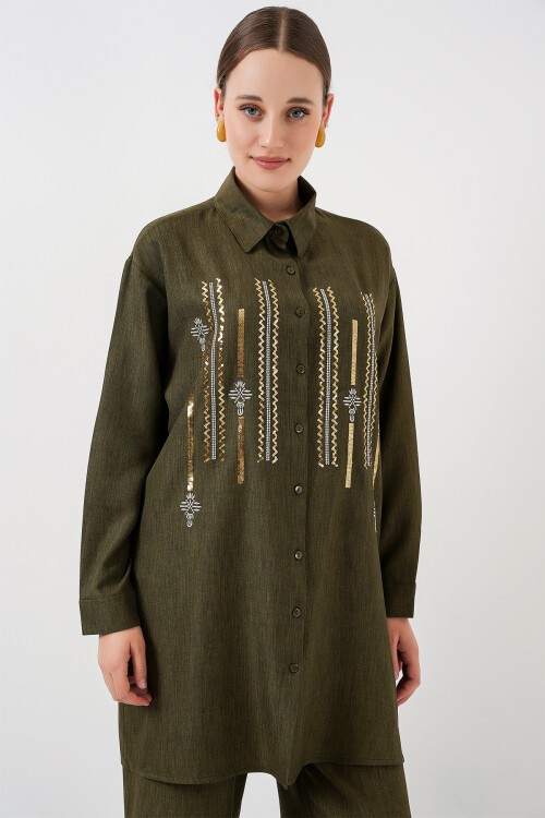 Merterium Desenli Tunik Pantolon İkili Takım 6720 - Haki