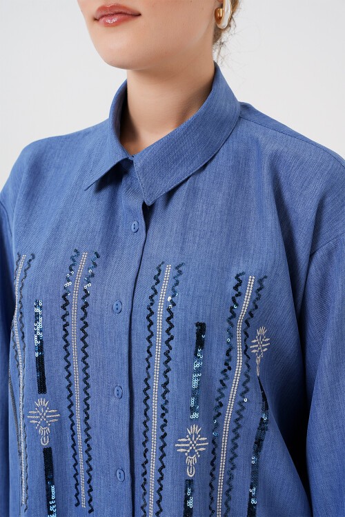 Merterium Desenli Tunik Pantolon İkili Takım 6720 - İndigo