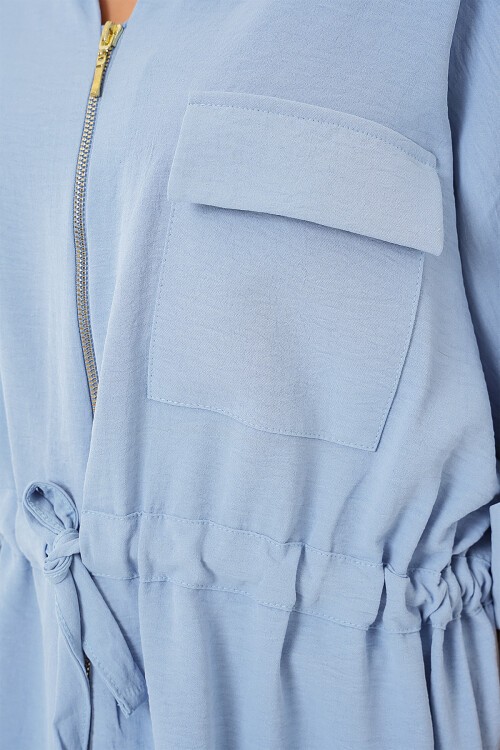 Merterium Fermuarlı Kadın Gömlek 0721 - Mavi