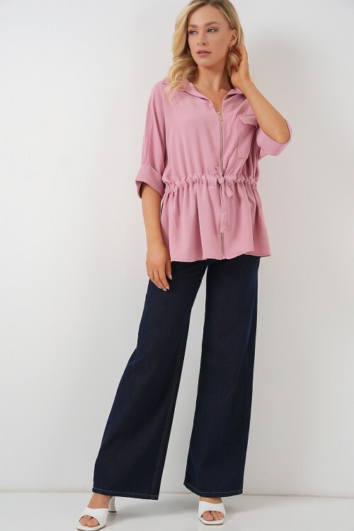 Merterium Fermuarlı Kadın Gömlek 0721 - Pudra