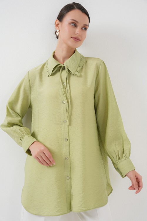 Merterium Fırfırlı Uzun Gömlek Tunik 5952 - Çağla