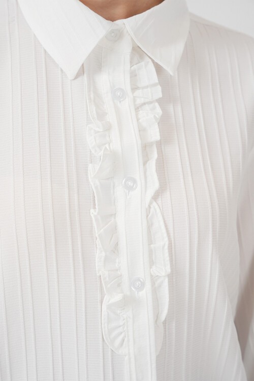 Merterium Fırfırlı Uzun Gömlek Tunik 5953 - Beyaz