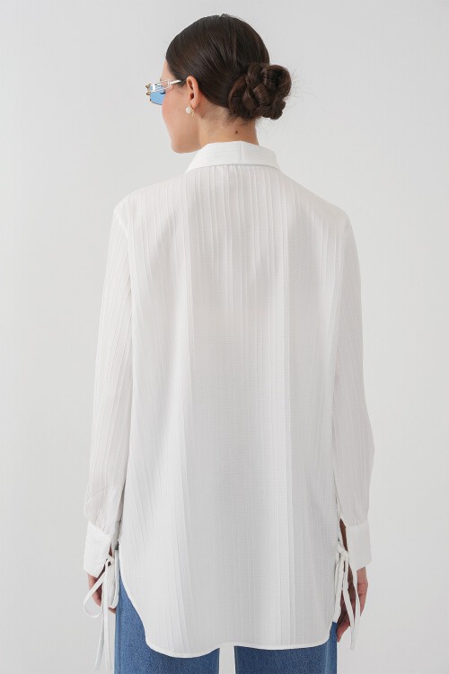 Merterium Fırfırlı Uzun Gömlek Tunik 5953 - Beyaz