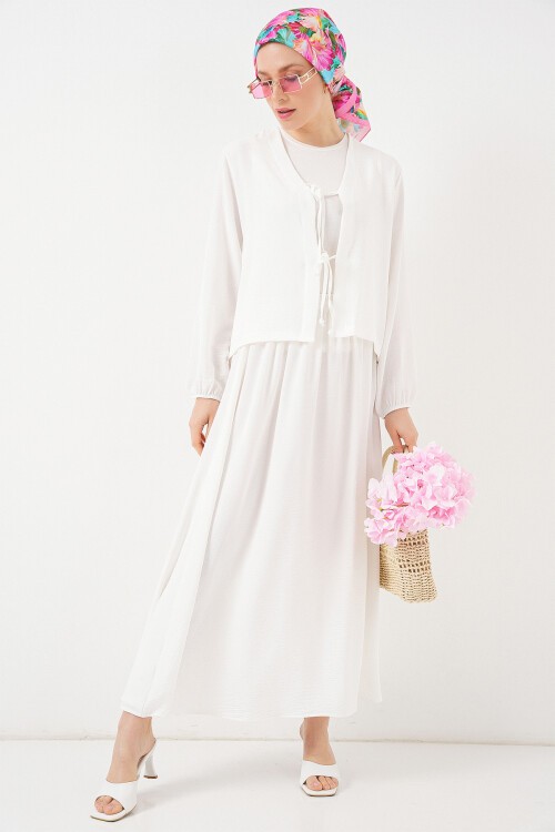 Kadın Ayrobin Kimono Etek İkili Takım 8047 - Beyaz