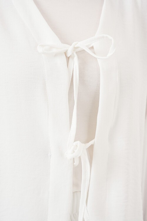 Kadın Ayrobin Kimono Etek İkili Takım 8047 - Beyaz