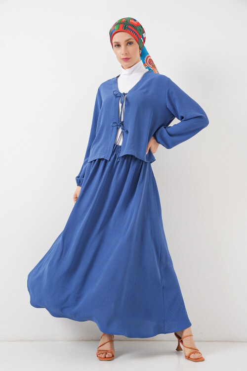 Kadın Ayrobin Kimono Etek İkili Takım 8047 - İndigo