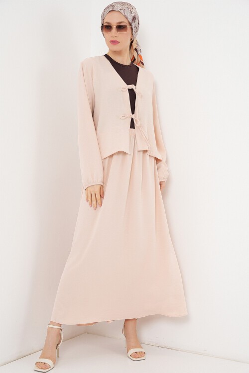 Kadın Ayrobin Kimono Etek İkili Takım 8047 - Krem