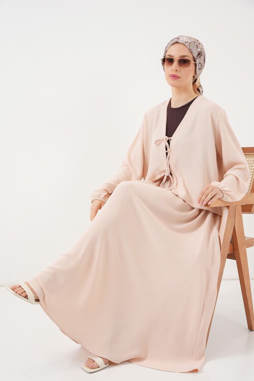 Kadın Ayrobin Kimono Etek İkili Takım 8047 - Krem