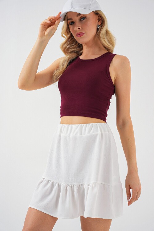 Merterium Kadın Ayrobin Mini Etek 8054 - Beyaz