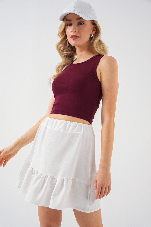 Merterium Kadın Ayrobin Mini Etek 8054 - Beyaz