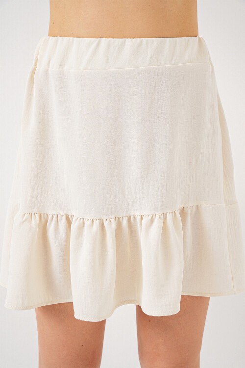 Merterium Kadın Ayrobin Mini Etek 8054 - Ekru
