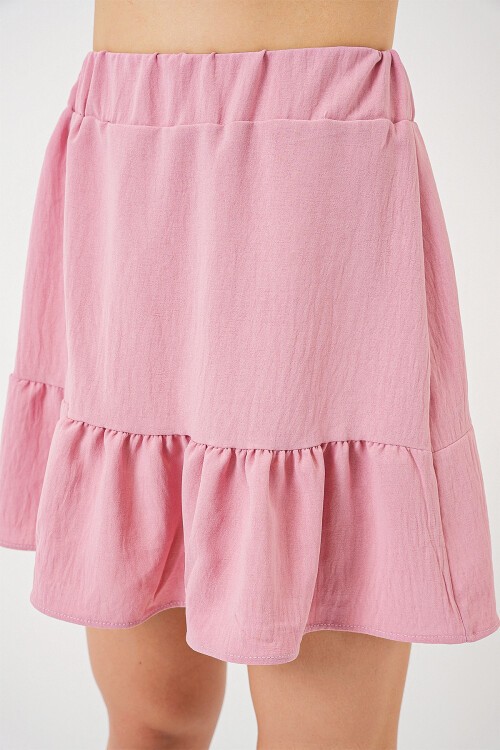 Merterium Kadın Ayrobin Mini Etek 8054 - Pudra