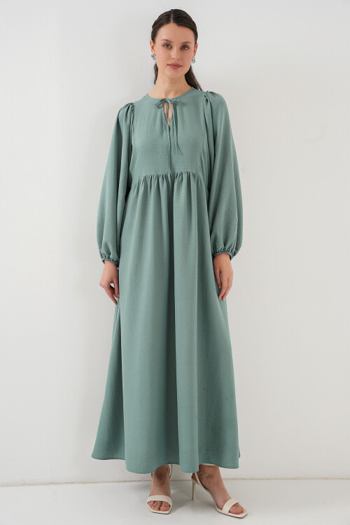 Merterium Kadın Balon Kol Uzun Tesettür Elbise 2464 - Çağla