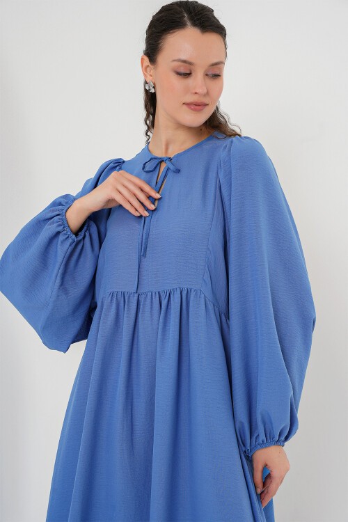 Merterium Kadın Balon Kol Uzun Tesettür Elbise 2464 - İndigo